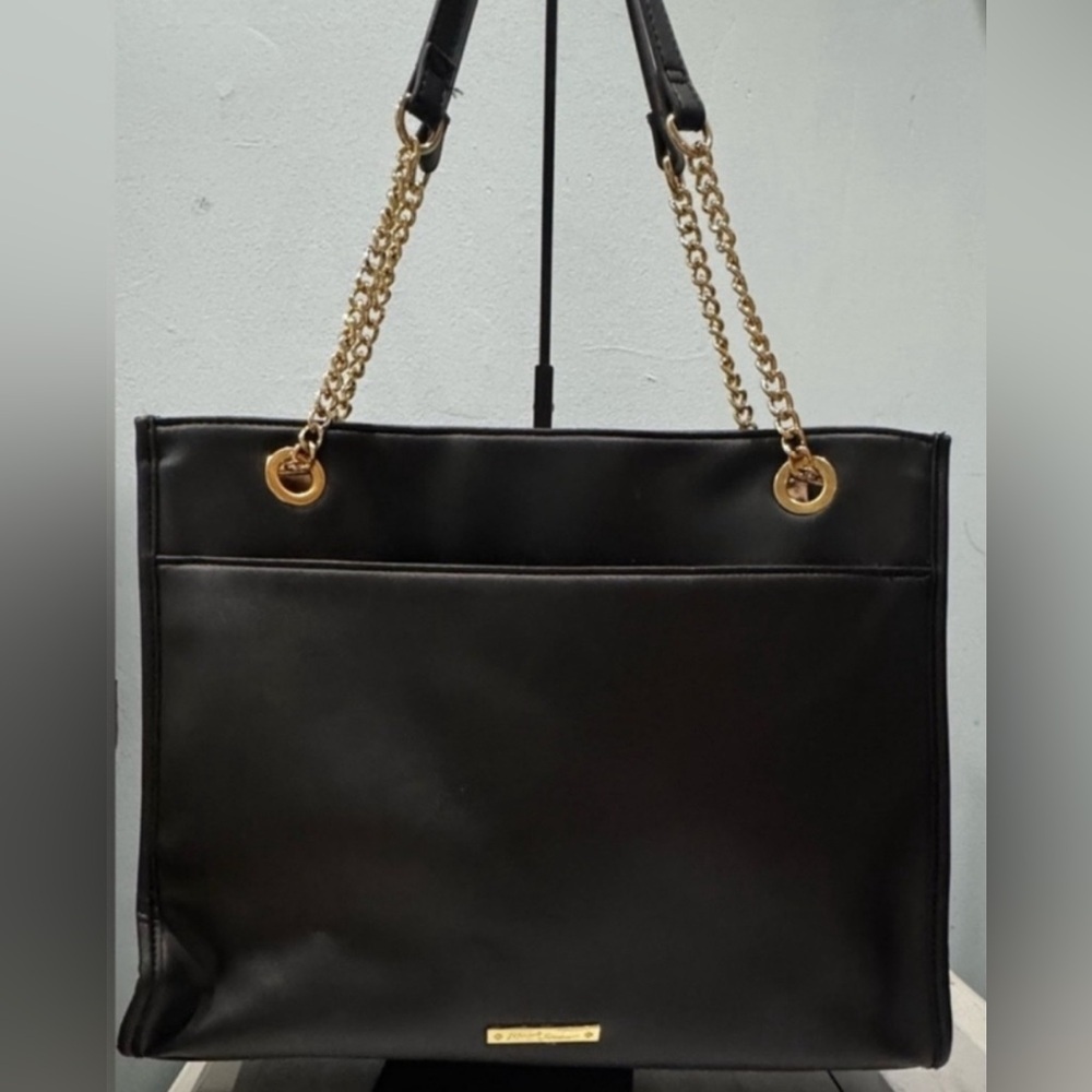 Betsey Johnson Black Quilted Heart Tote Bag Gold Chain Shoulder Bag Tote - Picture 4 of 8